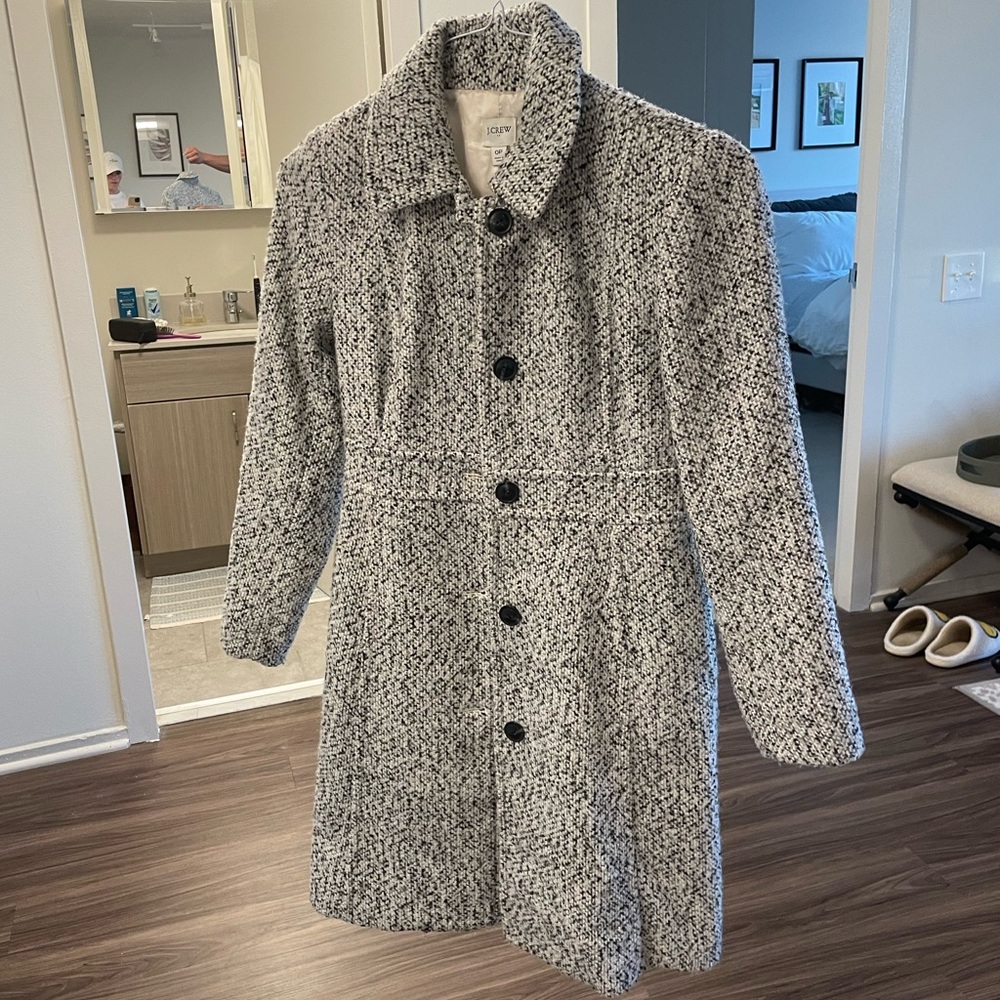 J. Crew Black and White Tweed Coat